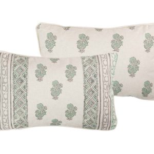 Cojín lino flores 45×30 cm